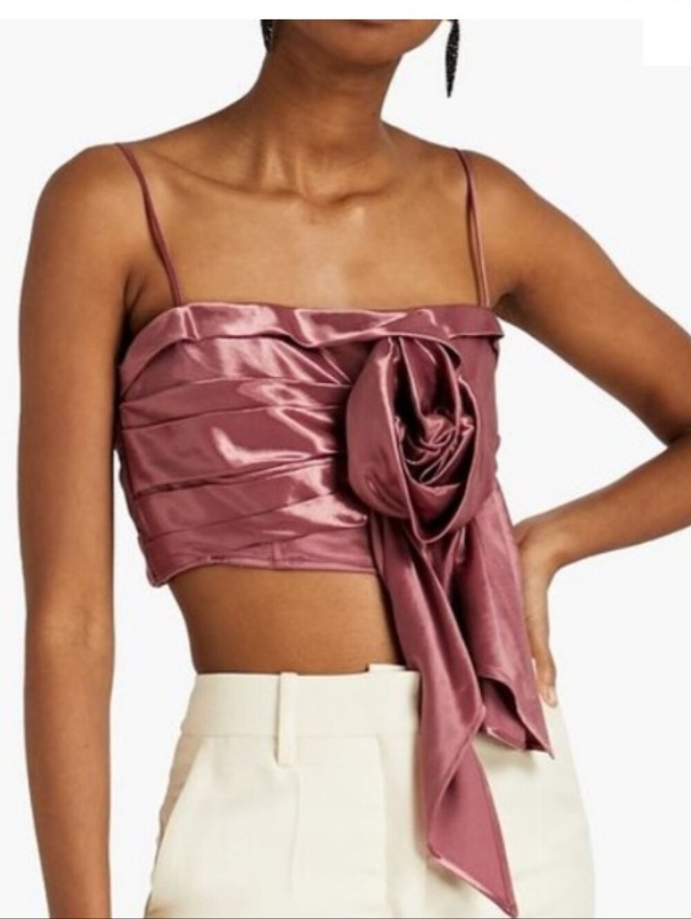 Fleur Du Mal Rose Suiting Drape Bustier Crop Top